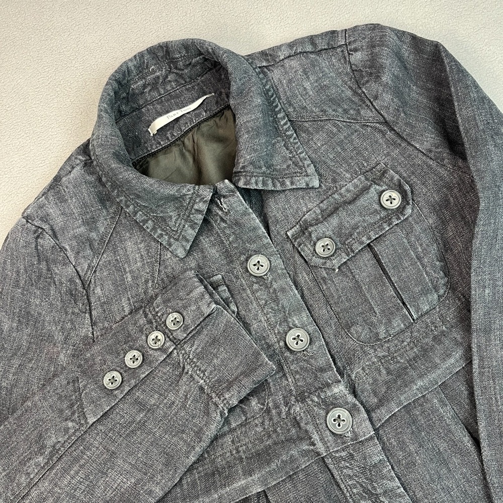 Part Two Womens Linen Utility Jacket Gray Button Front Size UK 10 EU 36